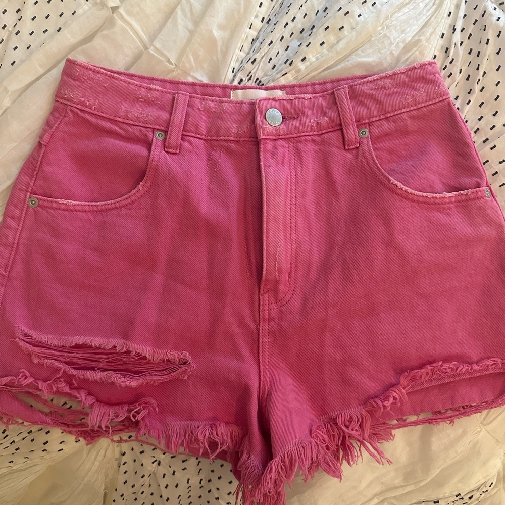 ROLLA'S Pink Frayed Jean Shorts
